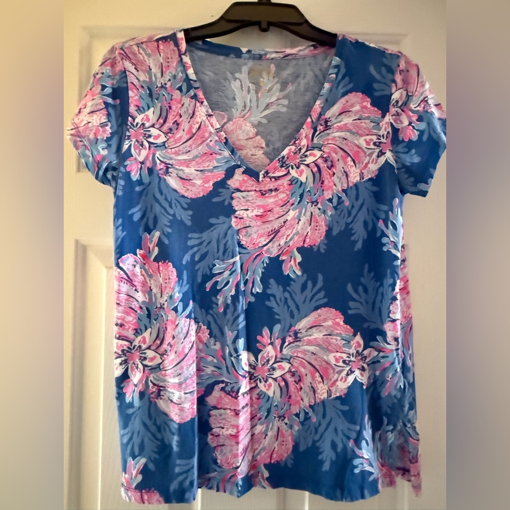 Lilly Pulitzer Blue and Pink Floral Top